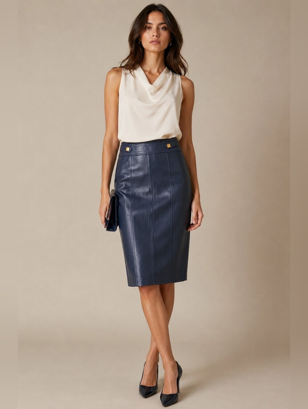 Vintage Marciano Leather Gray Metallic Pencil Skirt
